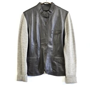 Jones New York Leather Sweater Wool Jacket Grey Size 10